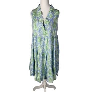 Crown & Ivy Summer Sleeveless Dress Pineapple Print Ruffle Neck Casual Size S
